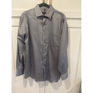 Geoffrey Beene Mens Dress Shirt 16 32/33 Classic Fit No Iron Gray Office